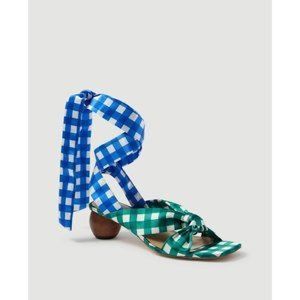 Ann Taylor Lizzette Gingham Wrap Wood Heel Sandals